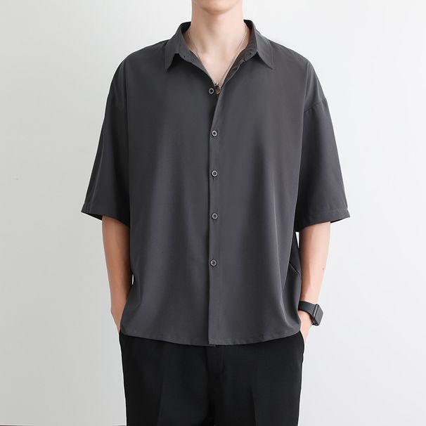 Summer Ice Silk Thin Short Sleeve Shirt Men's Trendy Business Casual Men's Premium Half Sleeve Shirt_viptrois.com