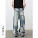 Men's Clothing Denim High Street Vibe Ripped Raw Edge Jeans Men's Trendy Brand Loose Straight Wide Leg Trousers_viptrois.com