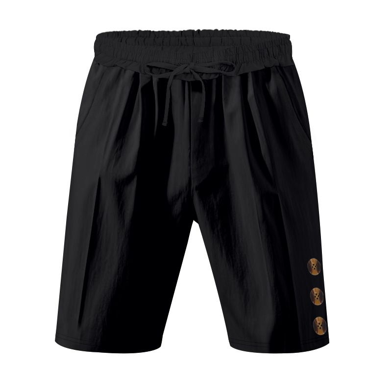 Men's Clothing Summer Men's Loose American Linen Beach Casual Button Solid Color Five Point Sports Shorts Men_viptrois.com
