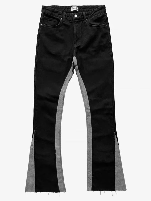 Men's Clothing Design Contrast Color Stitching Tassel Jeans High Street Color Matching Slim Fit Flared Trousers_viptrois.com