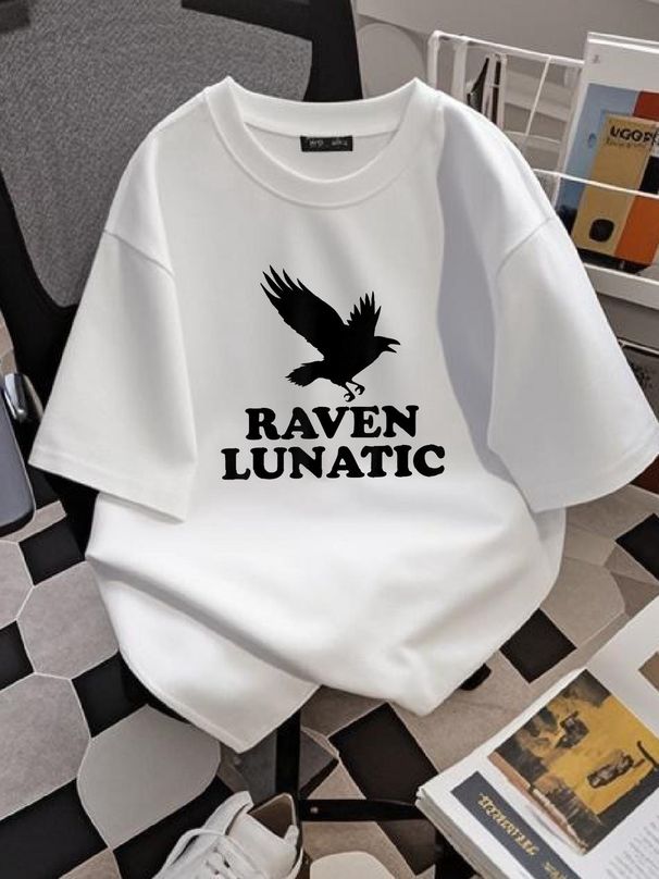Funny Bird Lover Gift, Halloween Costume, Raven Lunatic T-Shirt Breathable Stylish Soft Designer Clothes Women T-Shirt For Women Casual Print Round Neck Short Sleeve Slightly Summer Comfortable Women Top Graphic Tees Graphic Stretched Casual Female_viptrois.com