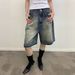 Men's Clothing Hand Painted Ink Splashed Monkey Spray Dyed Washed And Distressed Denim Shorts High Street Chic Design Trendy And Handsome_viptrois.com