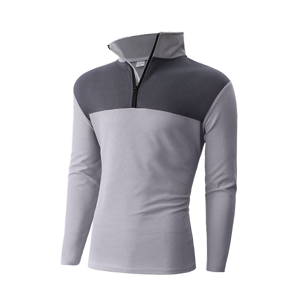 Men's Long Sleeve Half-Zip Sweatshirt - Color Block Stand Collar Casual Top For Spring & Autumn (Black/White/Light Green_viptrois.com
