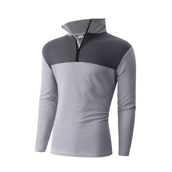 Men's Long Sleeve Half-Zip Sweatshirt - Color Block Stand Collar Casual Top For Spring & Autumn (Black/White/Light Green_viptrois.com
