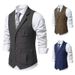 Men's Cos Herringbone Tweed Suit Vest Lapel Single-breasted Vest, British Retro Men's Clothing_viptrois.com
