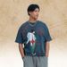 American-syle Washed Disressed Shor T-shir Wih Full Porrai Prin And Oversized Design, One-piece Raglan_viptrois.com