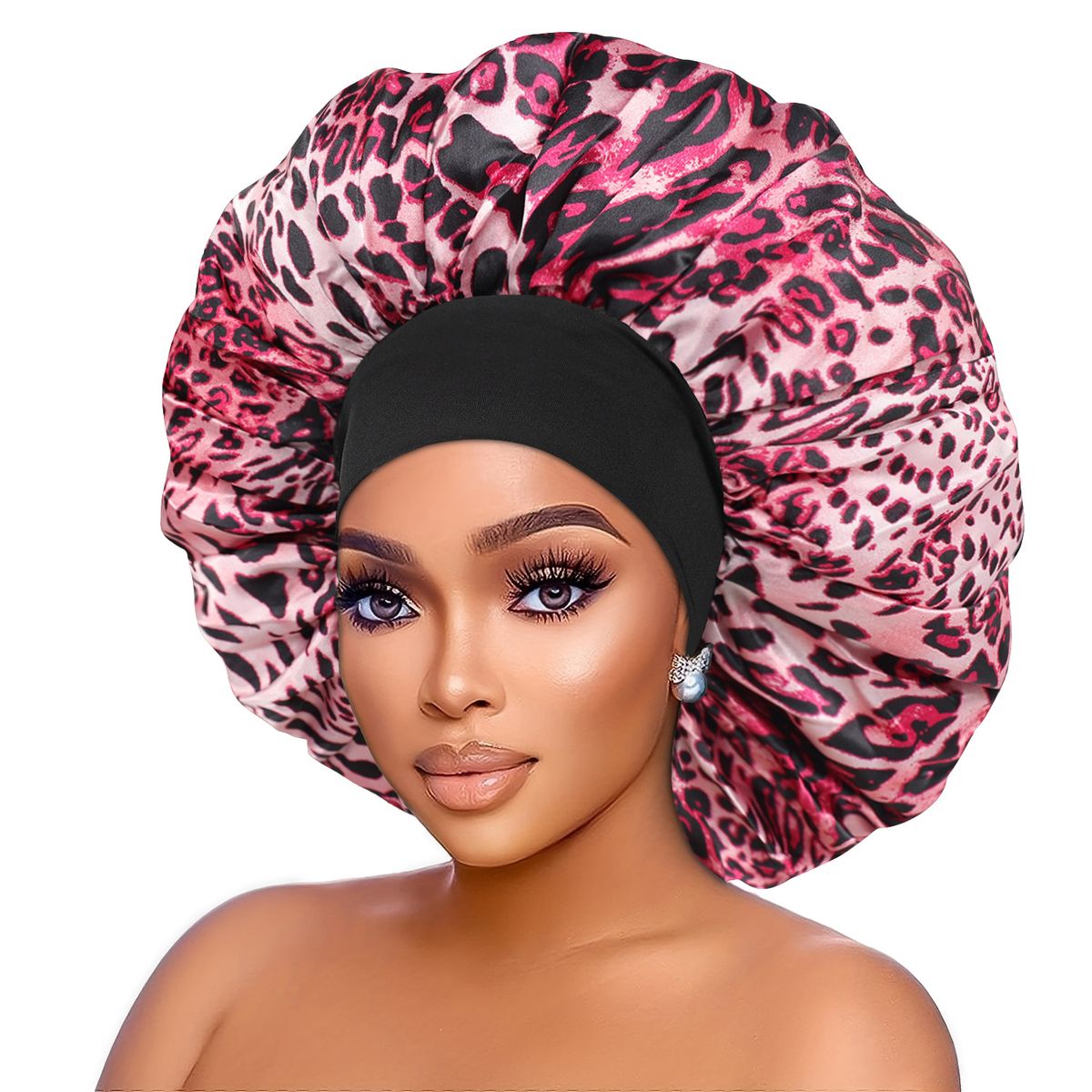 large printed sleeping cap Leopard print hair cap bonnet Elastic wide brim beauty chemotherapy cap_viptrois.com