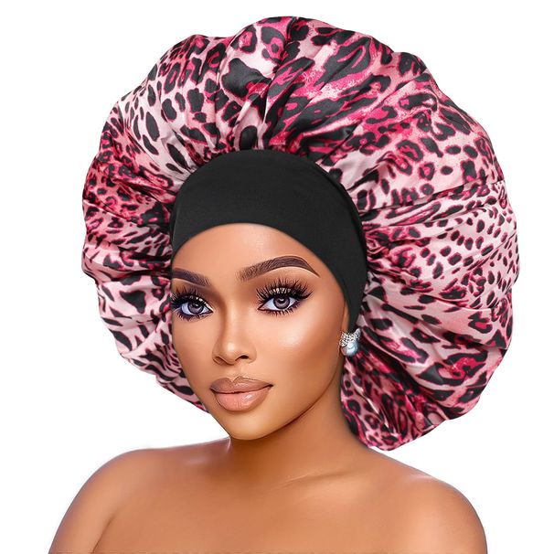 large printed sleeping cap Leopard print hair cap bonnet Elastic wide brim beauty chemotherapy cap_viptrois.com
