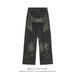 Man's clothing Pentagonal design jeans men vintage big pocket rough edge to do old washed high street tooling wide-leg pants_viptrois.com