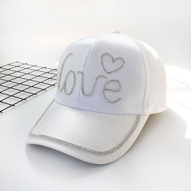 Hat women's baseball cap spring and summer Korean style fashion mercerized rhinestone sun hat duckbill cap trendy LOVE love_viptrois.com