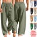Men's Casual Cotton And Linen Pants European American Style Wrinkled Textured Drawstring Elastic Waist Straight Leg Trousers_viptrois.com