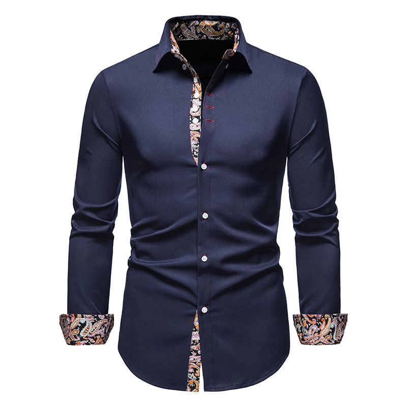Men's Floral Dress Slim Casual Paisley Print Long Sleeve Button Shirt A215_viptrois.com