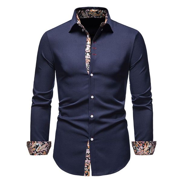Men's Floral Dress Slim Casual Paisley Print Long Sleeve Button Shirt A215_viptrois.com