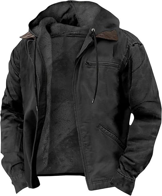 Men's Hooded Fleece Jacket – Casual Winter Coat With Zipper Pockets (S-5XL, Polyester Shell, Classic Solid Colors)_viptrois.com