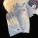 Men's & Women's Waffle Knit Lounge Set – College Style Short Sleeve Tee & Letter Print Shorts (White/Gray/Black, M-3xl)_viptrois.com
