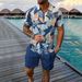 Men's Clothing Leisure Beach Leaves Outdoor Zipper Short Sleeve Shorts Two Piece Suit_viptrois.com