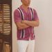 Summer New Breathable Hollow Men's Striped Knitted Top Polo Shirt_viptrois.com