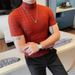 Summer New Men's Slim-fit Bottoming Shirt Korean Version Rhombus Plaid Semi-turtleneck T-shirt Elastic And Comfortable Thin T-shirt_viptrois.com