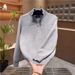 Pure Half-Zip Heavyweight Stand Collar Sweater For Men, Autumn And Winter, Slightly Loose, Retro Lazy Style, Solid Color,_viptrois.com