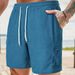 Men's Solid Color Corduroy Sports Pants Summer Lace Up Five Point Casual Shorts With Multi Pockets_viptrois.com