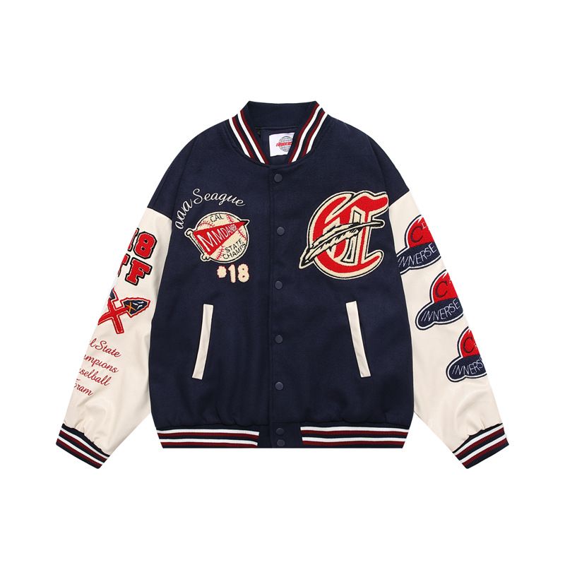 Men's Clothing college style street baseball uniforms for men and women autumn and winter quilted retro loose all-match cardigan leather sleeve jacket_viptrois.com