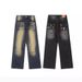 Men's Clothing Retro Gradient Letter Embroidered Jeans Men And Women Trendy Straight Loose Mopping Pants_viptrois.com