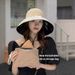Black rubber sunscreen hat with bow splicing, fashionable fisherman casual outdoor beach sun hat, children_viptrois.com