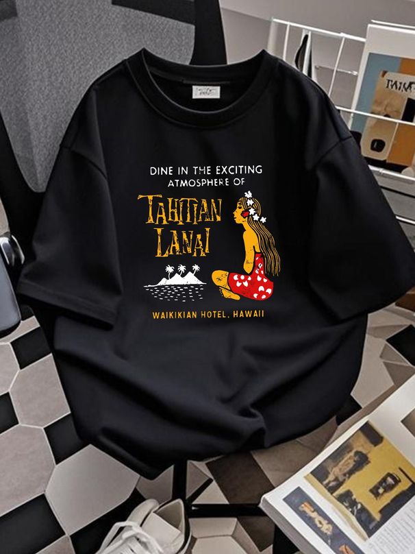 Retro Tiki Art Tee T Shirt Polynesian Mug Rum Tahitian Lanai Waikiki Hawaii Slightly Versatile Stretched Soft Top For Everyday Wear Fashion Homme_viptrois.com
