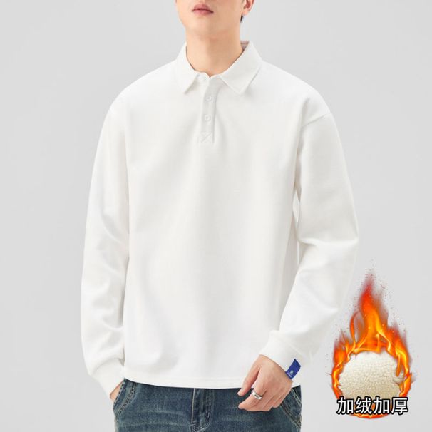 Nordmann Shanggu Clothing Autumn Winter New Men's Fleece Lined Turn-down Collar Long Sleeve Polo Shirt Japanese Style Loose_viptrois.com
