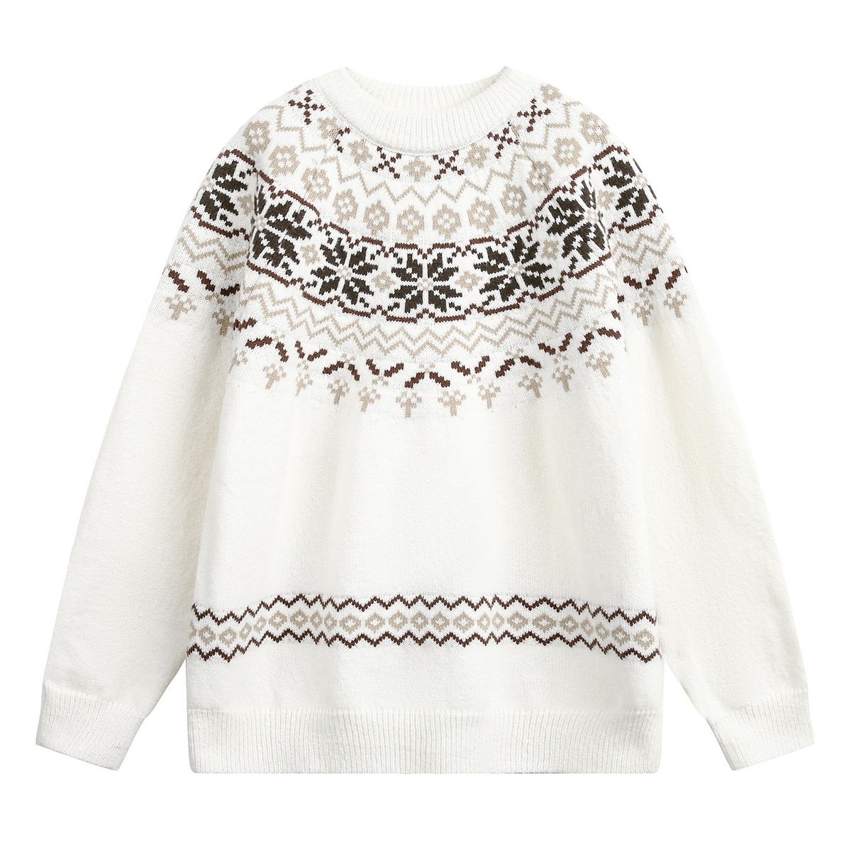 Pure Fair Isle Ethnic Style Crew Neck Sweater For Men, New Autumn And Winter American Retro Texture Versatile Pullover_viptrois.com