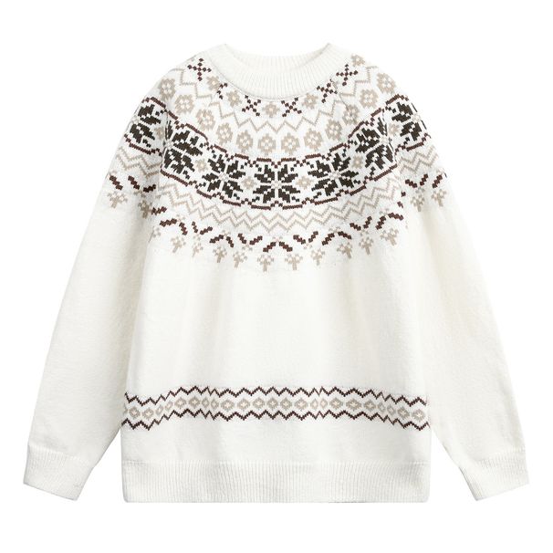 Pure Fair Isle Ethnic Style Crew Neck Sweater For Men, New Autumn And Winter American Retro Texture Versatile Pullover_viptrois.com