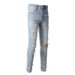 Loom Foreign Trade European And Style Ripped Rhinestone Jeans For Men, Mid-Stretch Youth Men's Skinny American Fashion Casual_viptrois.com