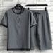Men's Clothing Ice Silk Suit Loose Large Size Casual Sports Suit Short Sleeved Cropped Pants Two Piece Suit_viptrois.com