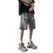 Men's Clothing Ripped Denim Shorts Men's Summer Thin American High Street Zipper Slit Loose Straight Casual Five Point Pants_viptrois.com