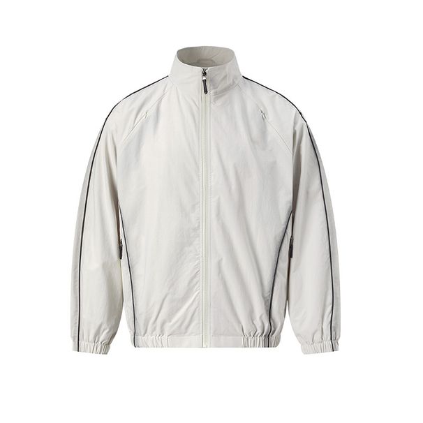 Men's Clothing Color-Block Stand Collar Jacket - Stylish & Versatile Casual Outerwear For Autumn, Windproof & Durable Polyester, Loose Fit Streetwear_viptrois.com