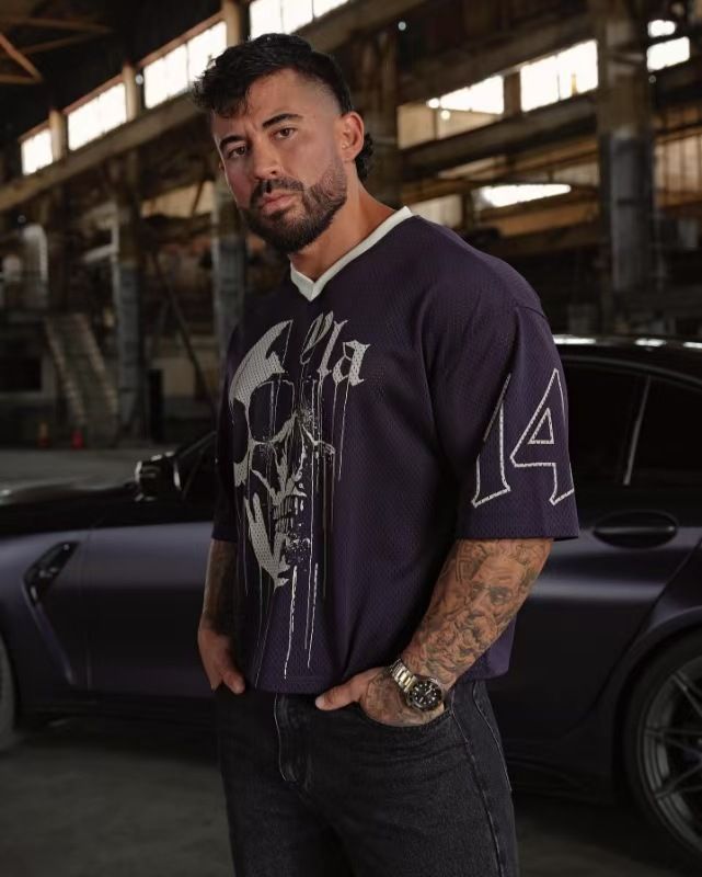 Men's Clothin Fashion Brand YLA Sports Large Size T Shirt European And American Fitness Training Running Skull Print Short Sleeved Top Cross Border_viptrois.com