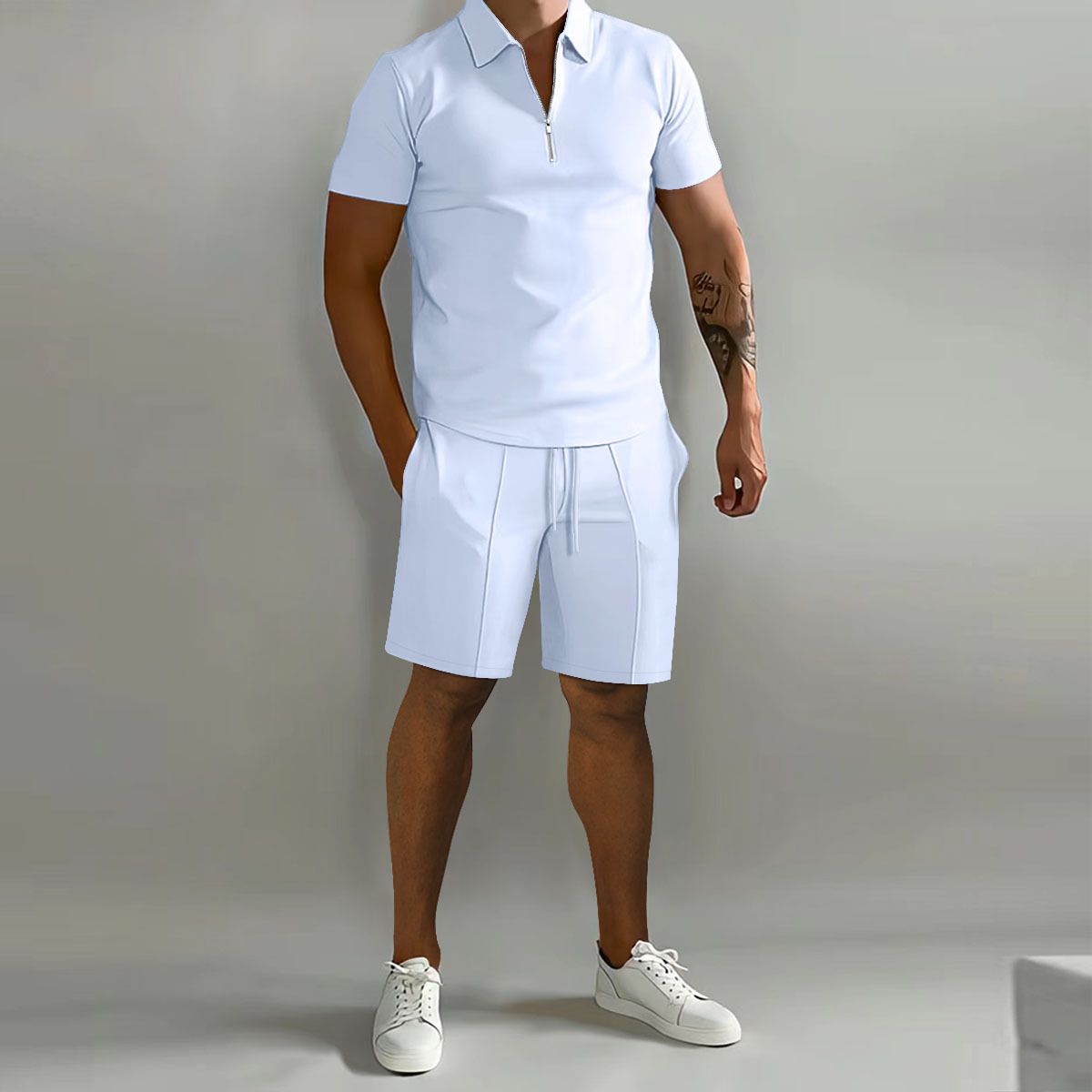 Men's Polo Casual Loose Short Sleeve Shorts Tracksuit_viptrois.com