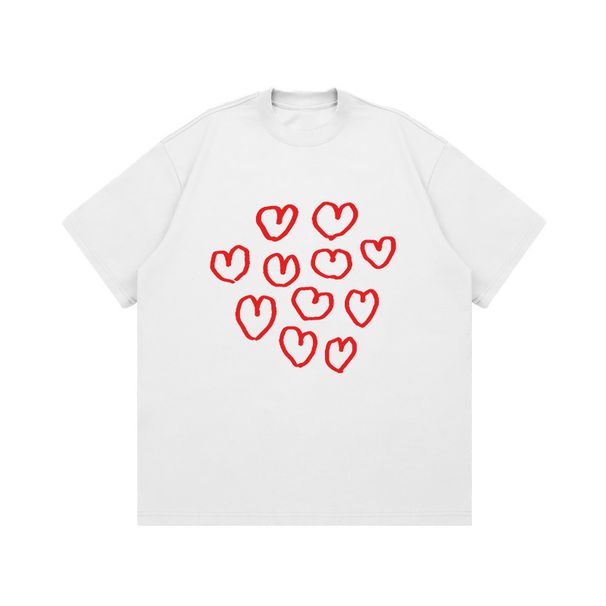 Small Neckline Heart Shape Graffiti Printing Design T-shirt Pure Cotton Loose Couple Short-sleeved Top_viptrois.com