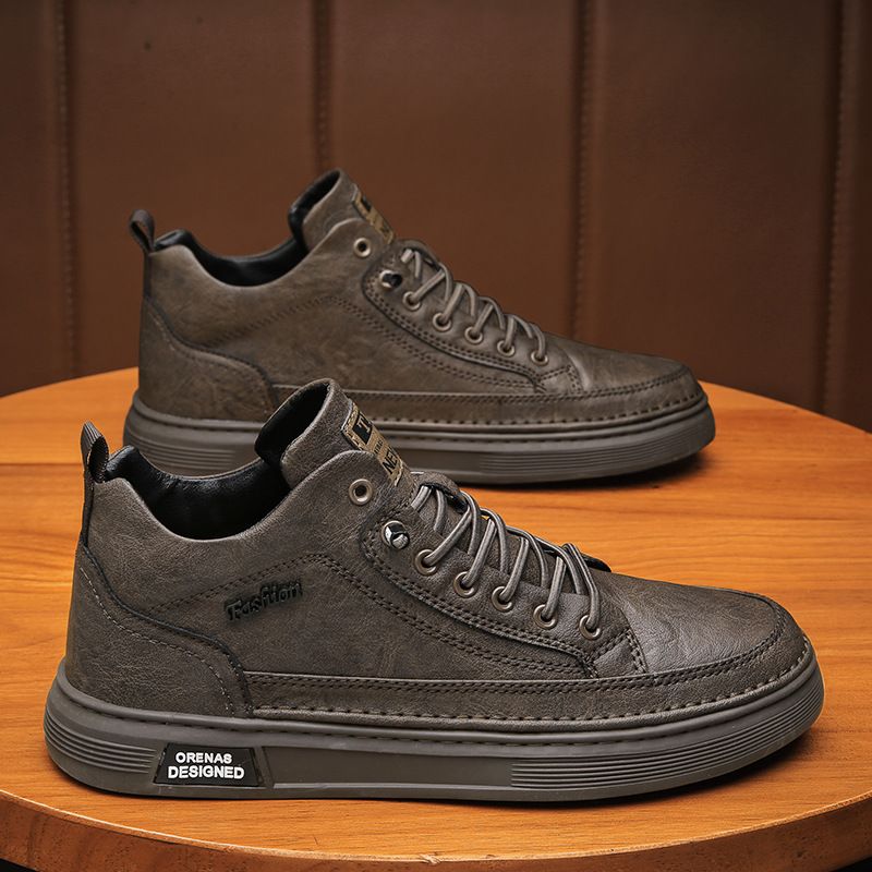 Men's High Top Retro British Style Casual Leather Boots - Waterproof Slip-On Ankle Boots With EVA Insole For All-Day Comfort_viptrois.com