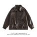 American Street Maillard Wear Leather Jacket Women's Retro High End Loose Couple Lapel PU Leather Jacket_viptrois.com