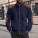 Men's Heavyweight Cotton Fleece Jacket Autumn Winter Solid Color Patchwork Long Sleeve Zipper Cardigan European Style Outerwear_viptrois.com