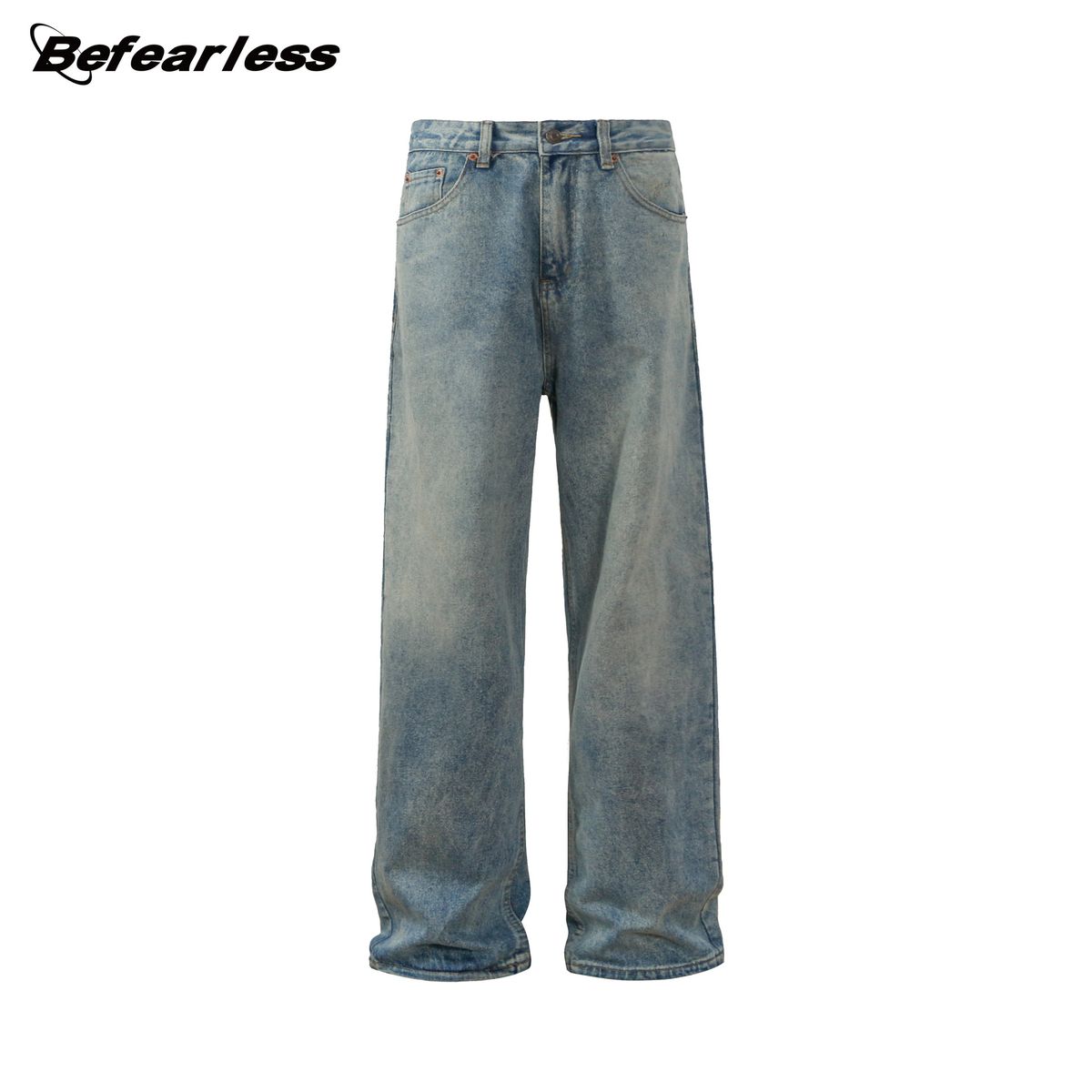 Men's Clothing Retro Vintage Washed Jeans Men And Women Loose Baggy Wide Leg Clean Fit Pants Trendy Brand_viptrois.com
