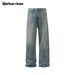 Men's Clothing Retro Vintage Washed Jeans Men And Women Loose Baggy Wide Leg Clean Fit Pants Trendy Brand_viptrois.com