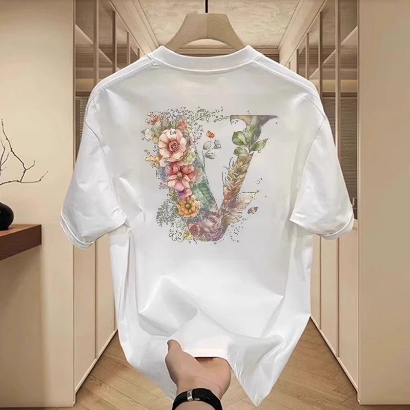 Men's Clothing Short Sleeved Ins Pure Cotton Summer New Men's Printed T Shirt Trendy Men And Women All Match Round Neck T Shirt Men_viptrois.com