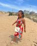 Mother&Kids Girls' casual printed one-line shoulder flanged A-line skirt set ins_viptrois.com