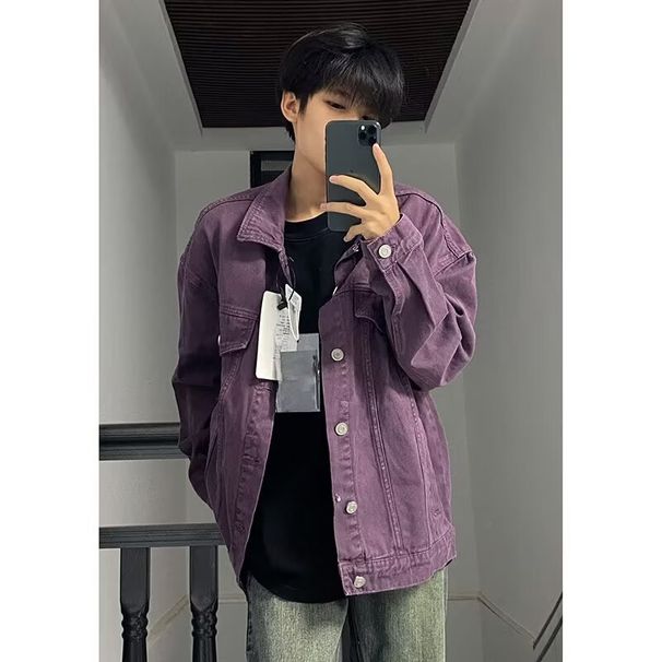 Spring Fashion Brand Purple Denim For Men, American Washed High-End Sense, Rugged And Handsome Workwear Jacket Top_viptrois.com