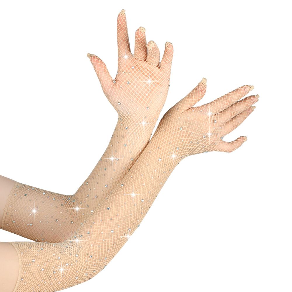 Unisex Hot diamond mesh gloves Fashion sexy stretch band diamond long gloves bungee electric sound rave party gloves_viptrois.com