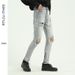 Men's Light Blue Destroyed Skinny Jeans Extreme Rips Raw Hem High Street Fashion Denim_viptrois.com
