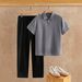 Summer Men's Linen Suit Short Sleeved Polo Shirt Casual Pants Versatile Business Two Piece Set_viptrois.com