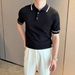 Men’s Summer Knit Polo Shirt – Breathable Ice Silk Business Casual T-Shirt (Slim Fit, White/Black, 5-Size EU/US Sizing)_viptrois.com